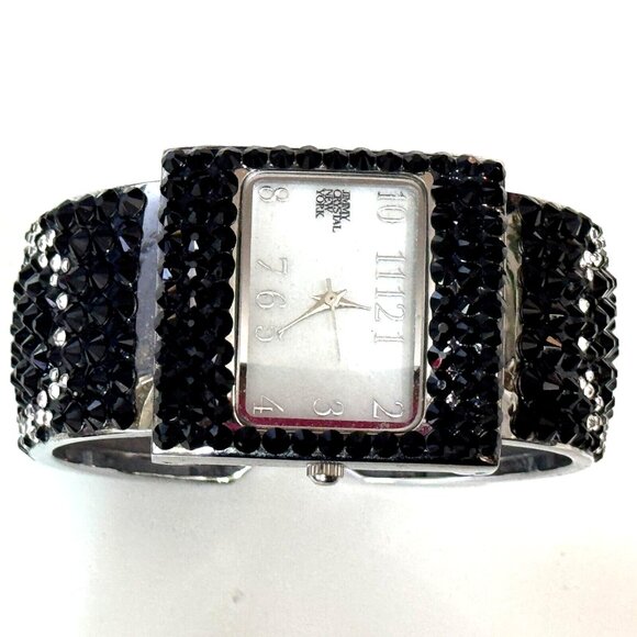 Jimmy Crystal New York Square Shape Wristwatch Watch Black/Clear Crystals - Picture 2 of 13